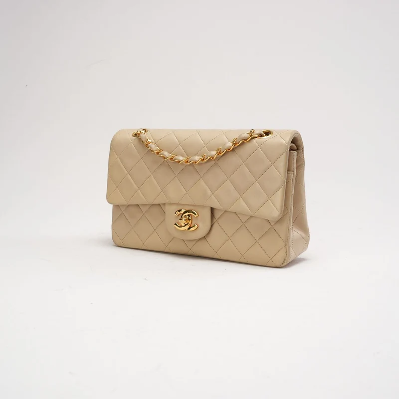 Chanel Vintage Beige Kleine Klassische Doppelflap-Tasche 1994