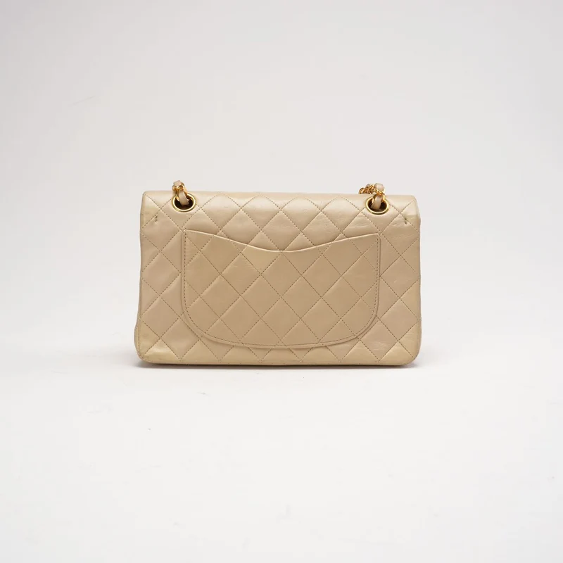 Chanel Vintage Beige Kleine Klassische Doppelflap-Tasche 1994