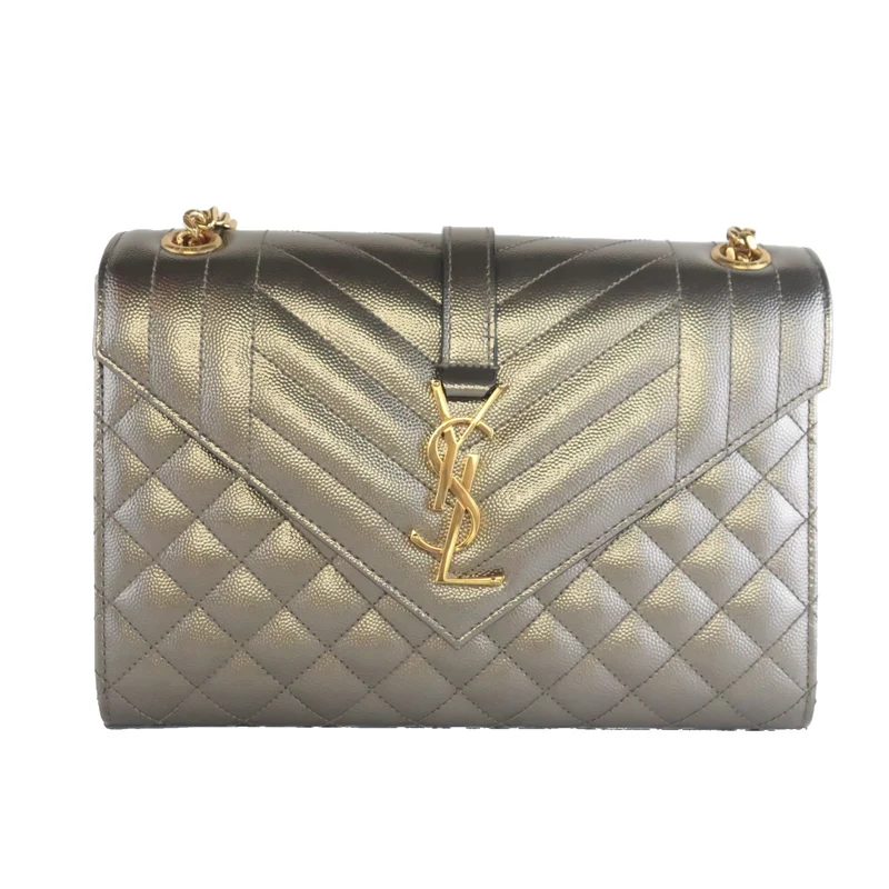 YSL Saint Laurent Silver Caviar Medium Envelope Bag