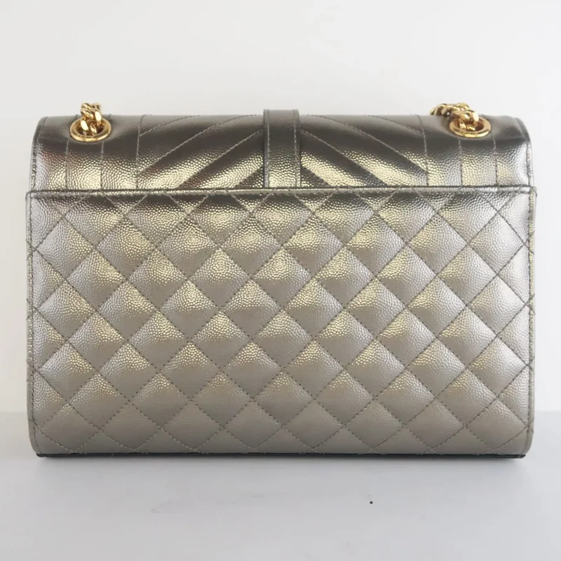 YSL Saint Laurent Silver Caviar Medium Envelope Bag