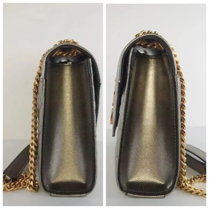 YSL Saint Laurent Silver Caviar Medium Envelope Bag