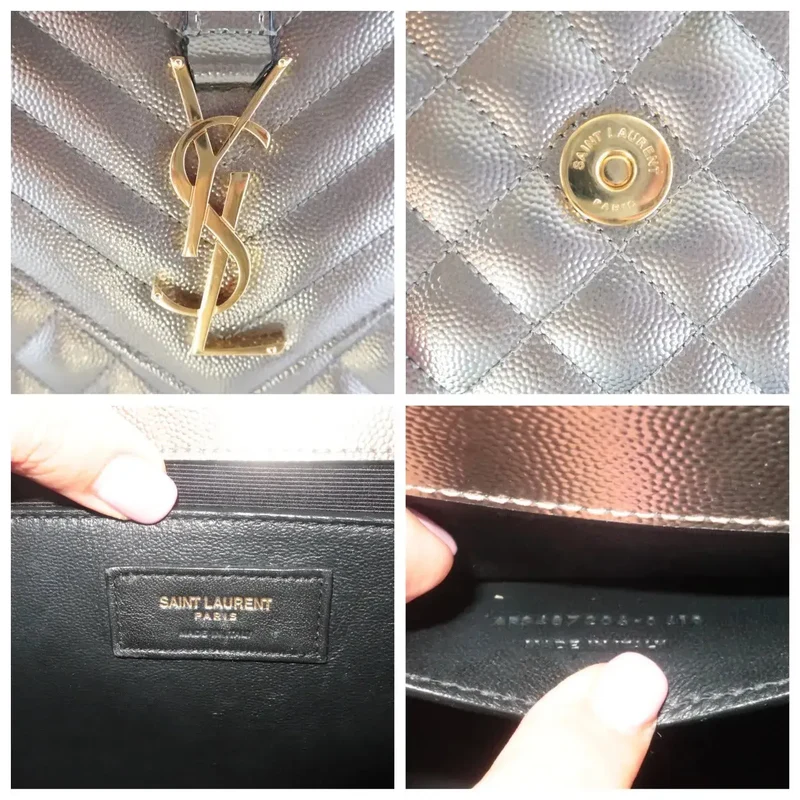 YSL Saint Laurent Silver Caviar Medium Envelope Bag