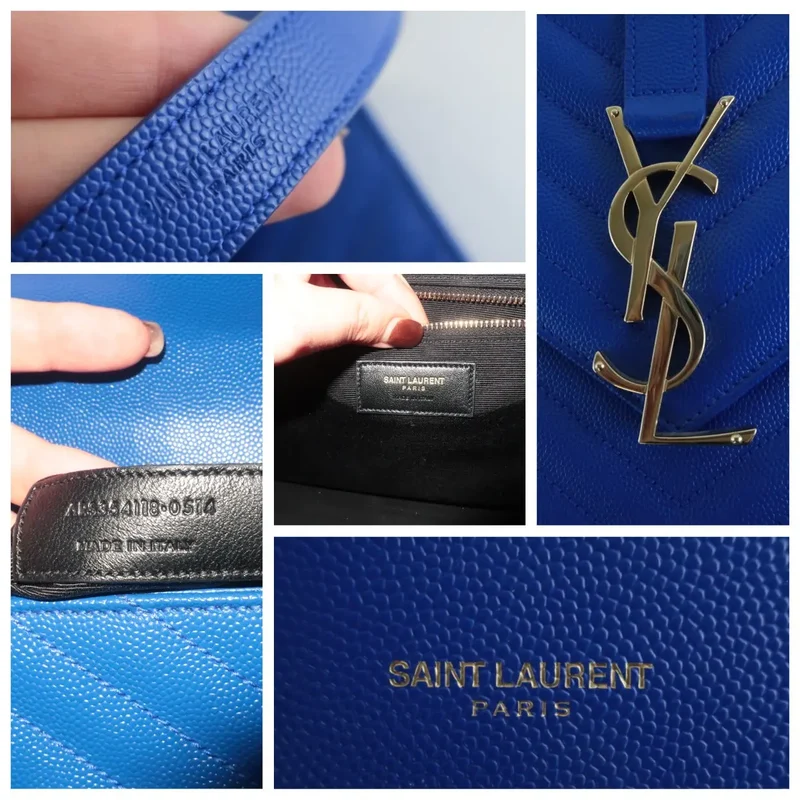 YSL Saint Laurent Blue Caviar Large Envelope Bag