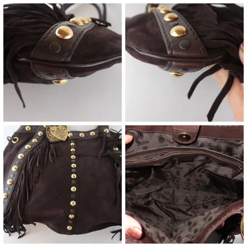 Gucci Runway Brown Suede Babouska Large Fringe Studded Tote bag