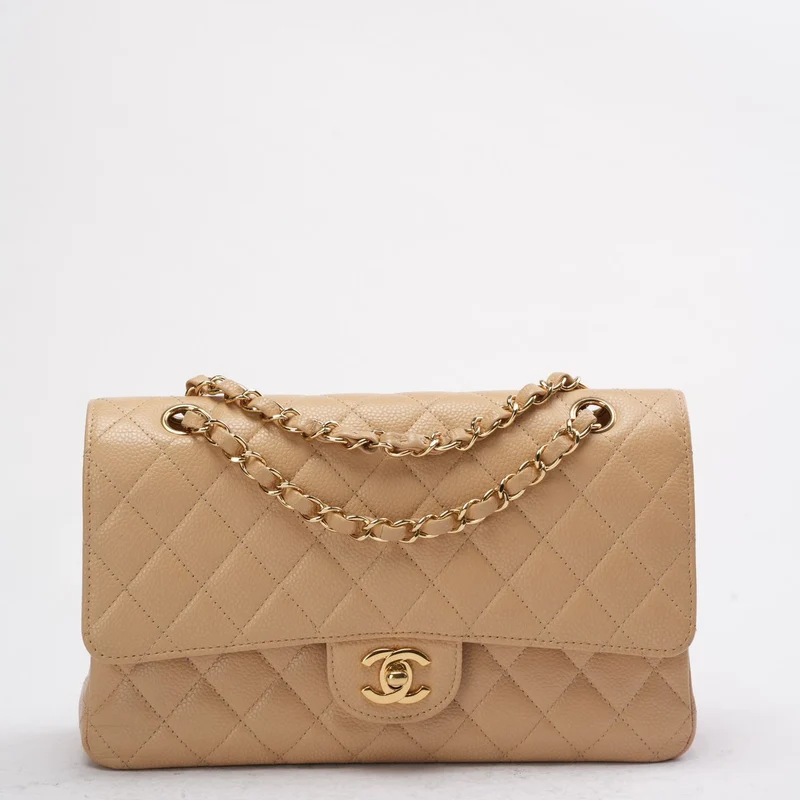 Chanel Beige Medium Double Flap Caviar 2014