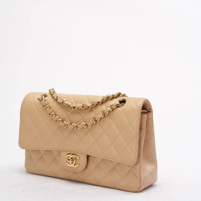 Chanel Beige Medium Double Flap Caviar 2014