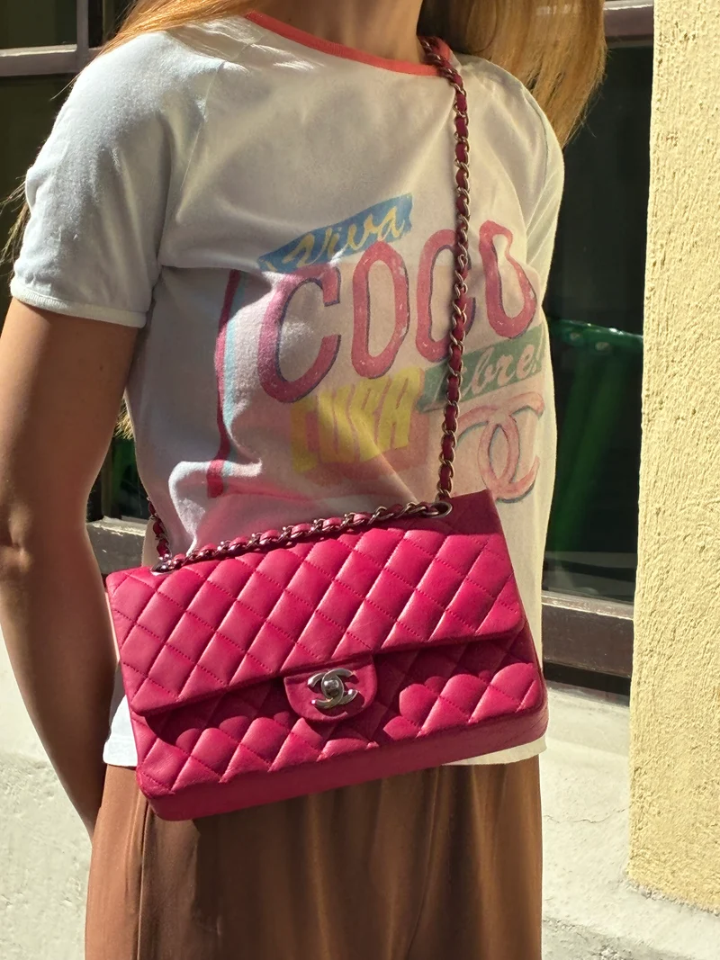 Chanel Pink Timeless Medium Double Flap Bag 2014