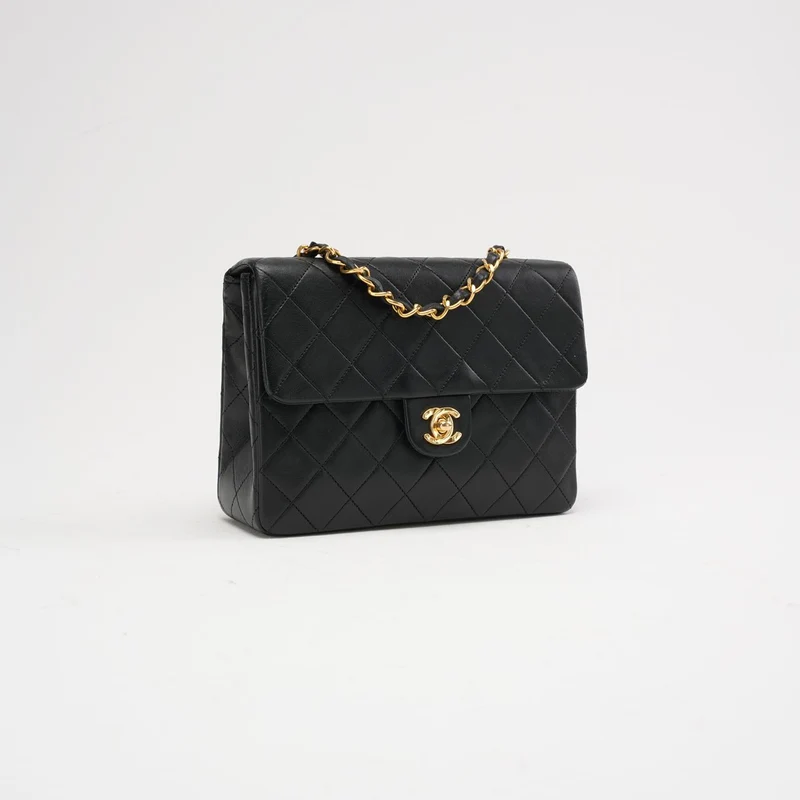 Chanel Vintage Schwarze Mini Square Classic Klapptasche 1991