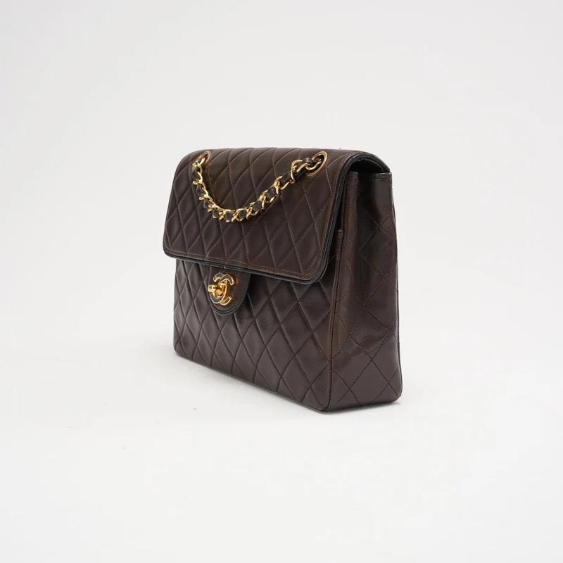 Chanel Vintage Zweifarbige Klassische Klappentasche in Braun, 1991