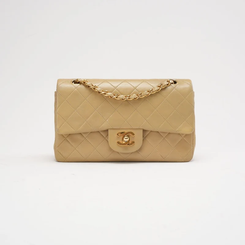 Chanel Vintage Beige Kleine Doppelflap-Tasche 1991