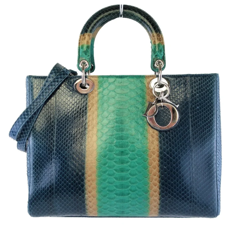 Dior Blue Python Lady Dior Large Shoulder Bag