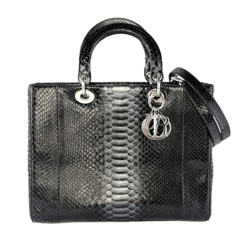 Christian Dior Black Python Large Lady Dior Bag