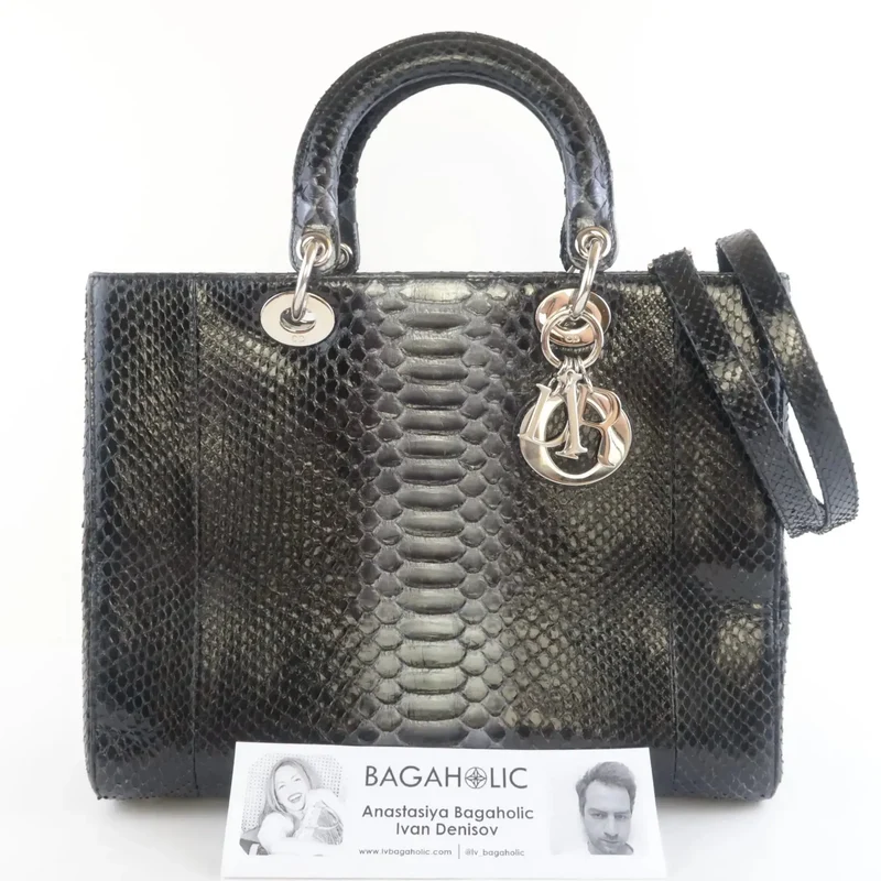 Christian Dior Black Python Large Lady Dior Bag