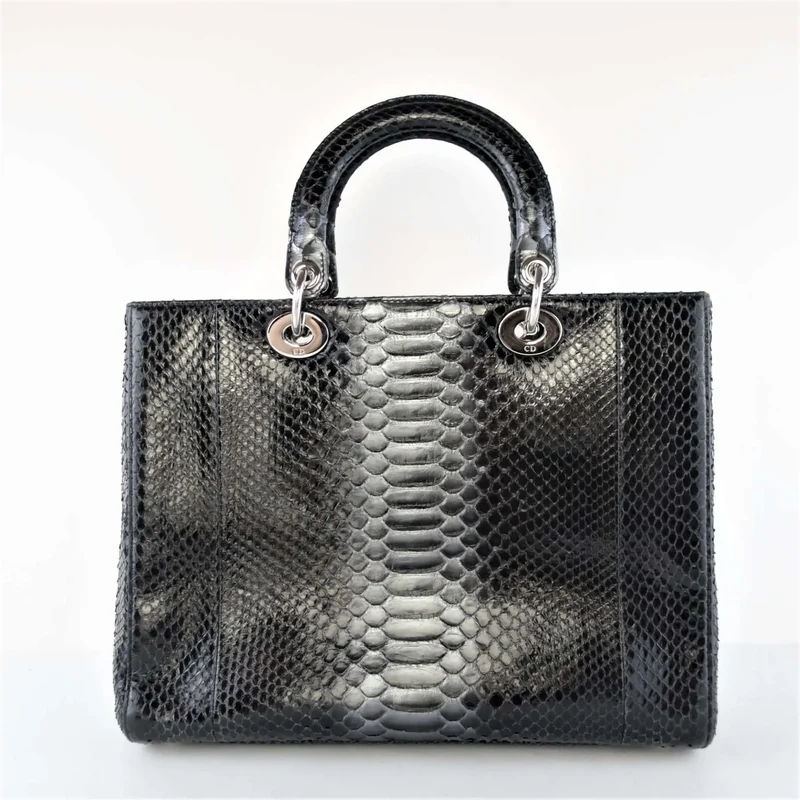 Christian Dior Black Python Large Lady Dior Bag