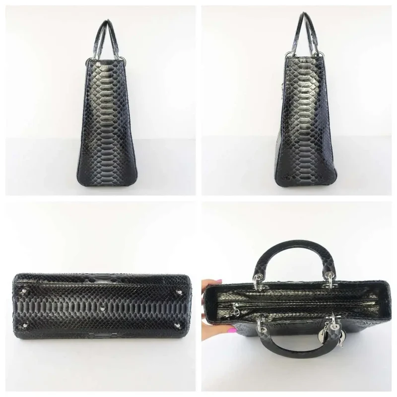 Christian Dior Black Python Large Lady Dior Bag