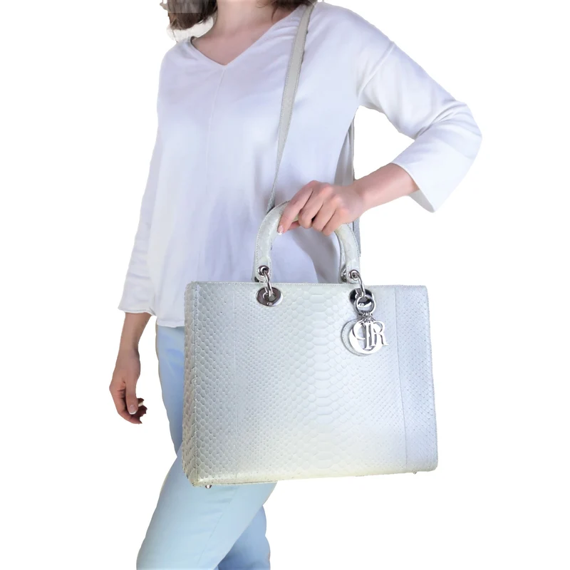 Dior Beige Python Large Lady Dior Shoulder Bag