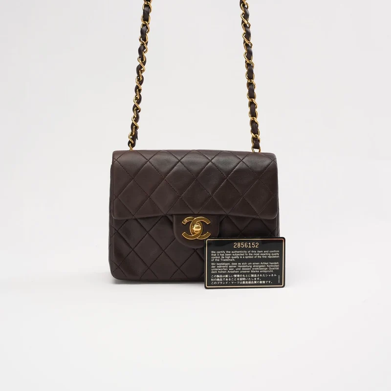 „Seltene“ Chanel Timeless Mini Square Flap, Lammbraun, 1994