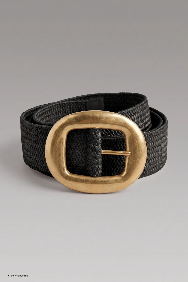 Stretchgürtel mit großer Schnalle, schwarz-gold