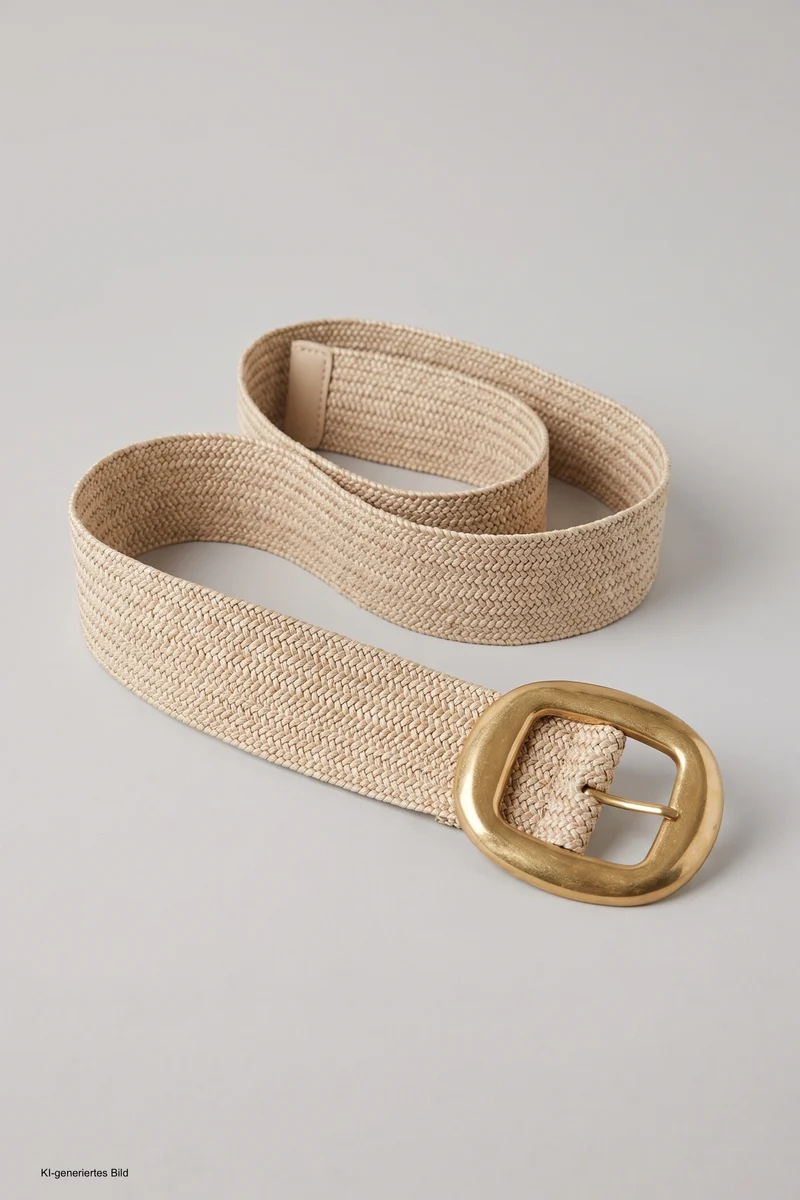 Stretchgürtel mit großer Schnalle, beige-gold