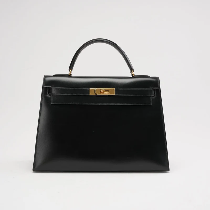 Hermès Vintage Schwarze Kelly Sellier 32 Box Leder 1985