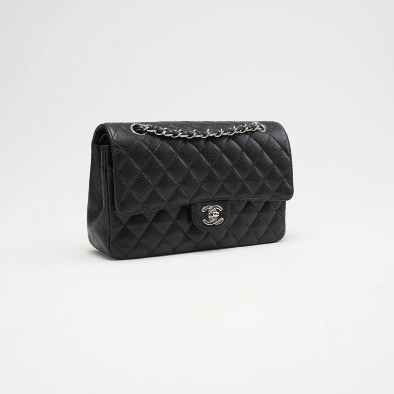 Chanel Classic Medium Double Flap Bag, schwarzes Kaviarleder, 2010