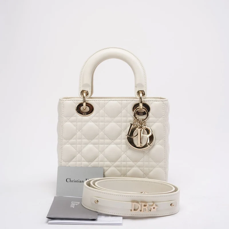 Christian Dior White Small Lady Dior aus Cannage-Lammleder 2020