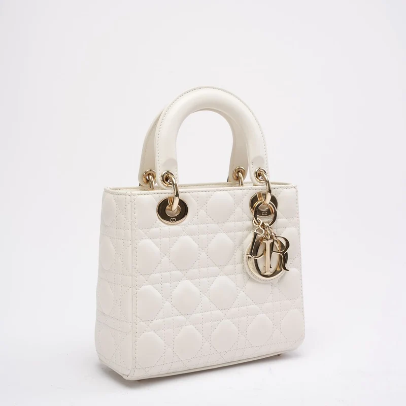 Christian Dior White Small Lady Dior aus Cannage-Lammleder 2020