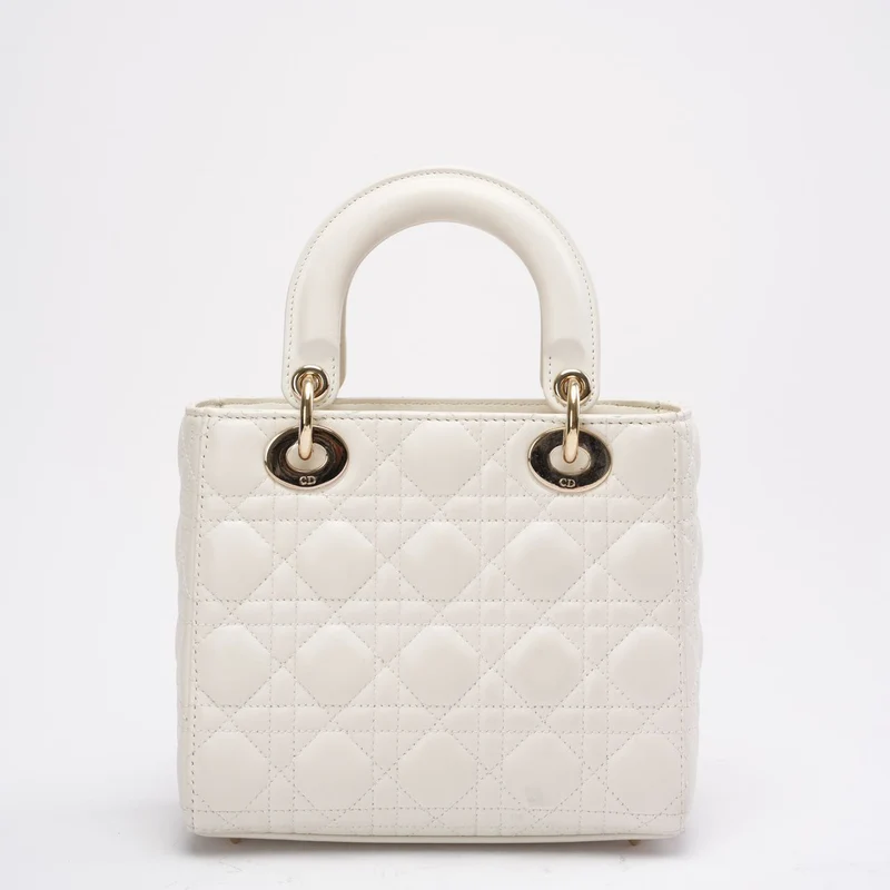 Christian Dior White Small Lady Dior aus Cannage-Lammleder 2020