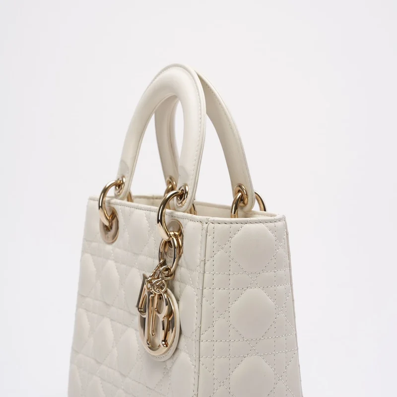 Christian Dior White Small Lady Dior aus Cannage-Lammleder 2020