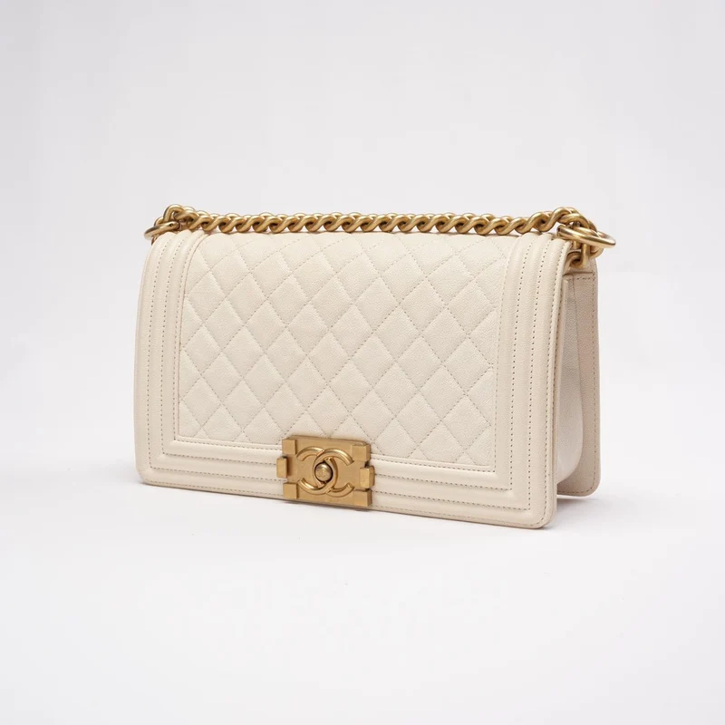 Chanel Medium Le Boy Bag Caviar White 2019
