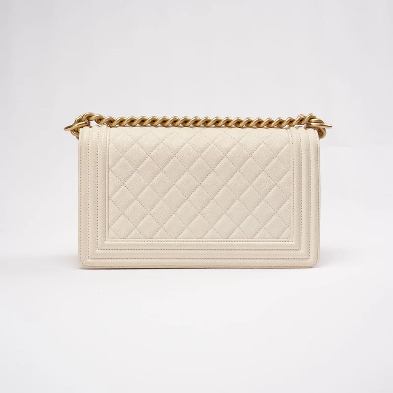 Chanel Medium Le Boy Bag Caviar White 2019