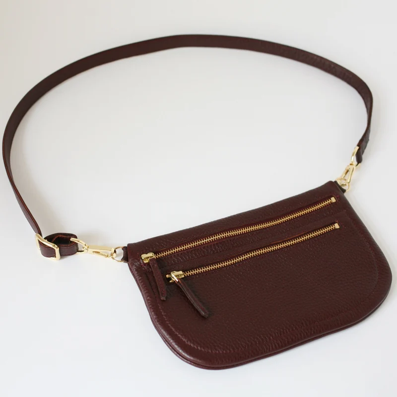 Große flache Gürteltasche DOPPELZIP Bordeaux