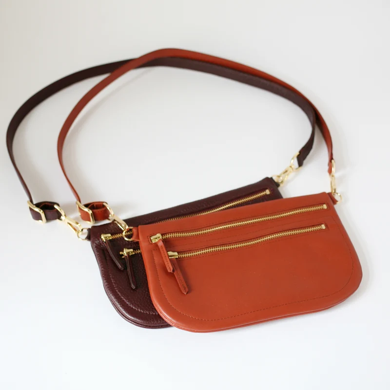 Große flache Gürteltasche DOPPELZIP Bordeaux