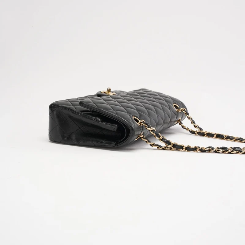 Chanel Classic Medium Double Flap Bag Schwarzes Lammleder 2012