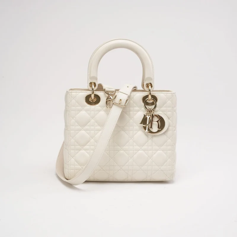 Dior Lady Dior Medium Bag Weißes Lammleder (2019)