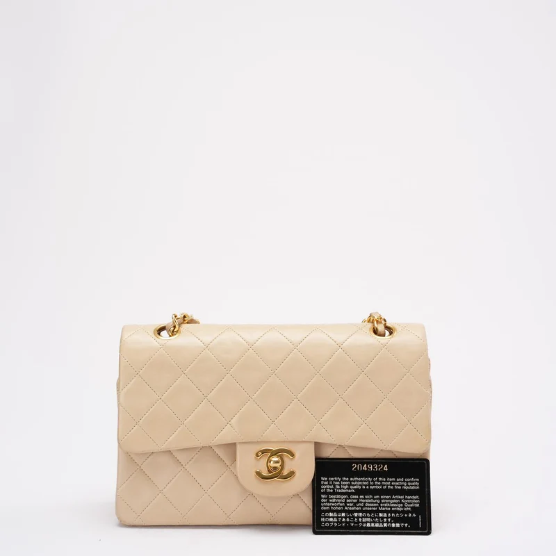 Chanel Vintage Beige Kleine Klassische Doppelflap-Tasche 1994