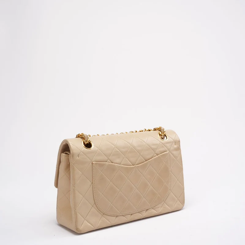 Chanel Vintage Beige Kleine Klassische Doppelflap-Tasche 1994