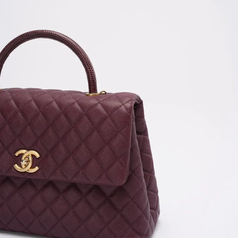 Chanel Burgunderrote gesteppte Coco Eidechsenleder-Henkelklappe Caviar 2017