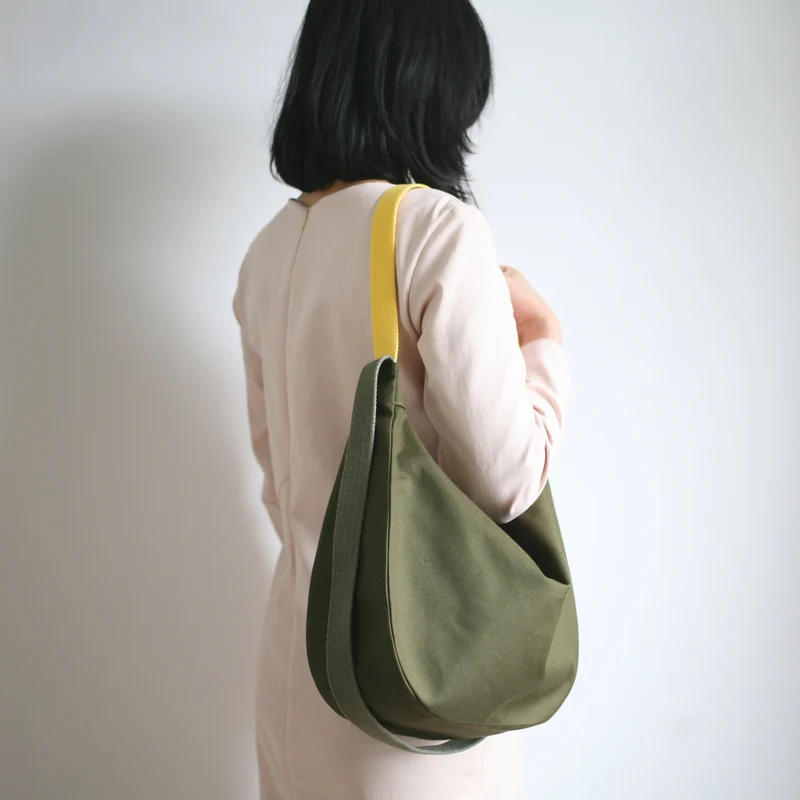 Schultertasche POUCH Biobaumwolle Tanne / Olive / Gelb