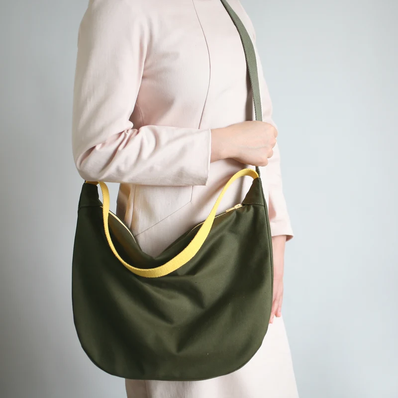Schultertasche POUCH Biobaumwolle Tanne / Olive / Gelb