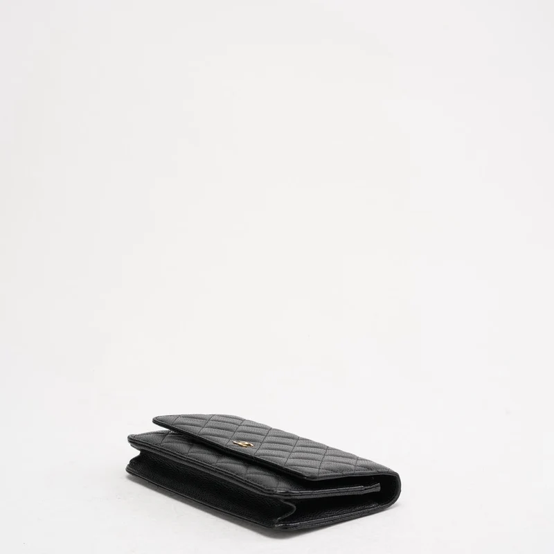Chanel Schwarze klassische Brieftasche mit Kette (WOC) Caviar 2014