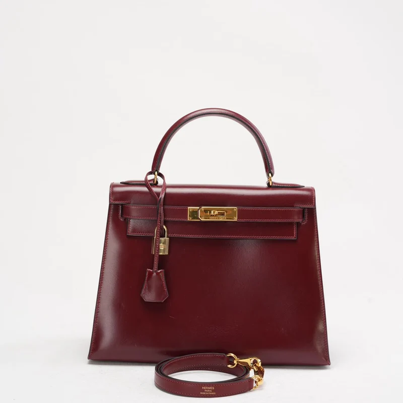 Hermès Kelly 28 cm Sellier Rouge H 55 Bordeaux Seltene Vintage-Tasche