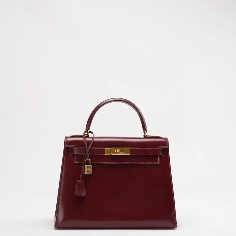 Hermès Kelly 28 cm Sellier Rouge H 55 Bordeaux Seltene Vintage-Tasche