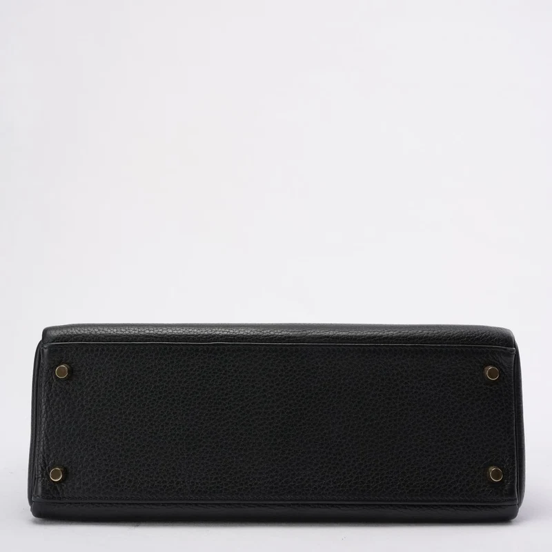 Hermes Kelly 32 Schwarze Togo-Ledertasche mit goldenen Beschlägen (Retourne)