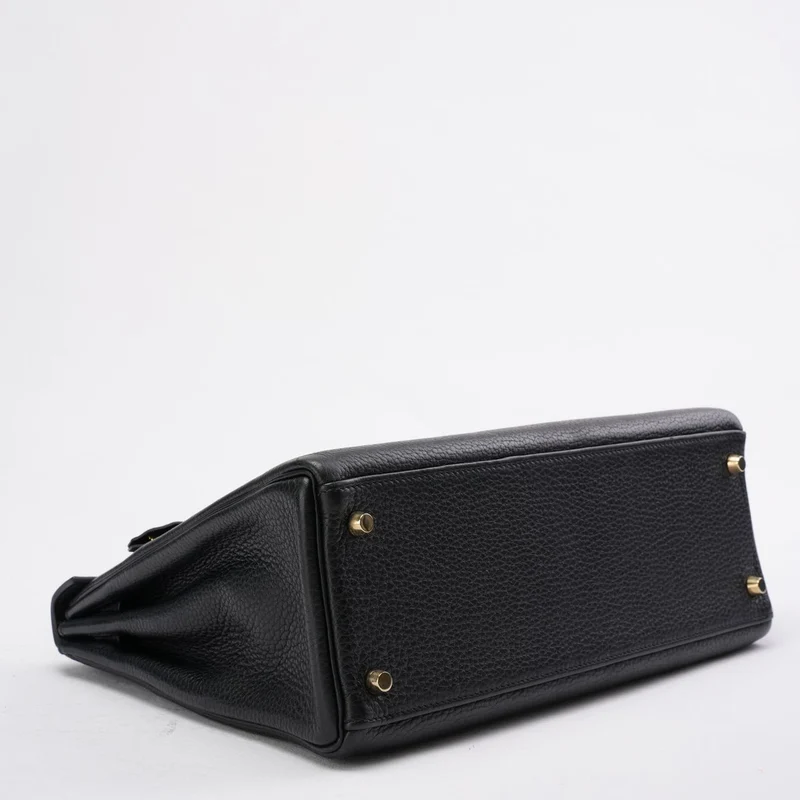 Hermes Kelly 32 Schwarze Togo-Ledertasche mit goldenen Beschlägen (Retourne)