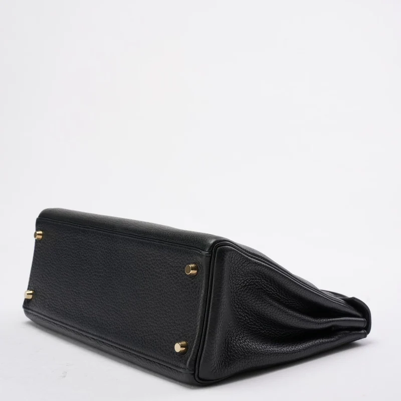 Hermes Kelly 32 Schwarze Togo-Ledertasche mit goldenen Beschlägen (Retourne)