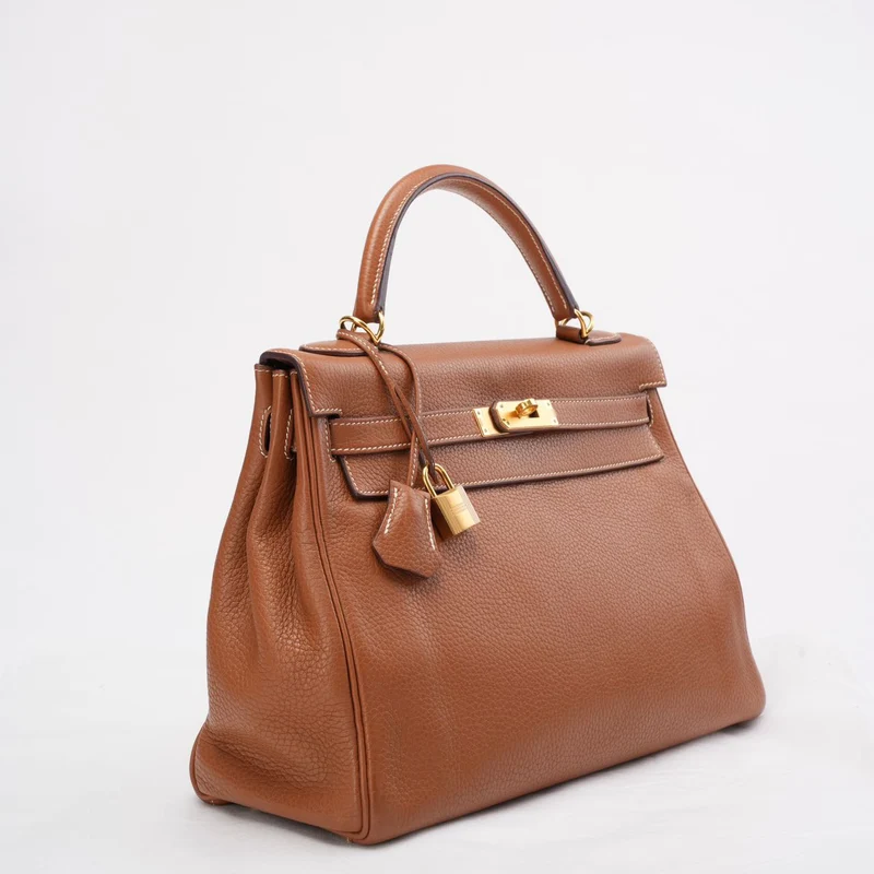 Hermès Kelly 32 cm Tasche aus goldenem Clemence-Leder mit goldener Hardware 2015