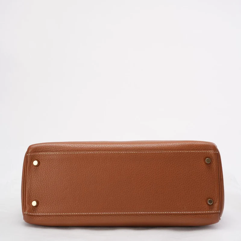 Hermès Kelly 32 cm Tasche aus goldenem Clemence-Leder mit goldener Hardware 2015