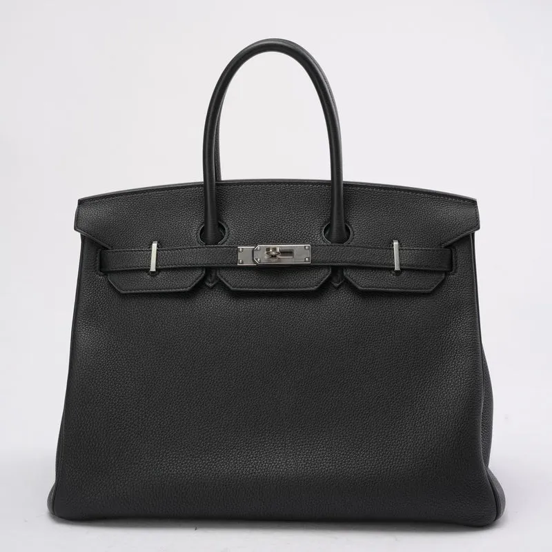 Hermès Black Birkin 35 Retourne Togo Ledertasche mit Palladium-Hardware 2015