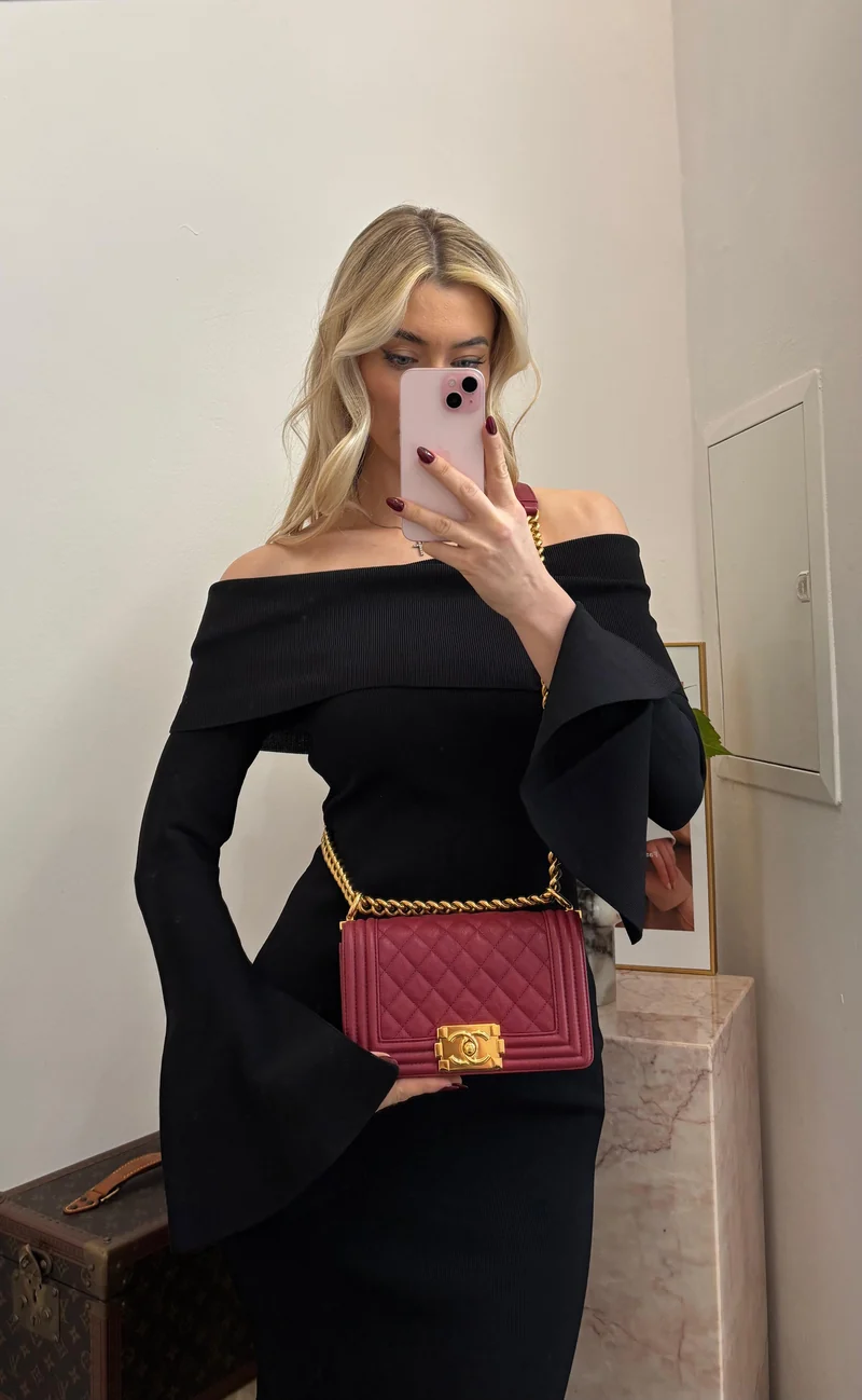 Chanel Burgunderrot Klein Le Boy Caviar 2018-2019